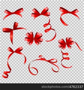 Red Ribbon and Bow Set on Transparent Background for Your Design. Vector illustration EPS10. Red Ribbon and Bow Set on Transparent Background for Your Design