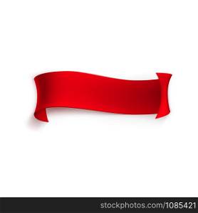 Red ribbon banner from ribbons or paper. Scroll of parchment