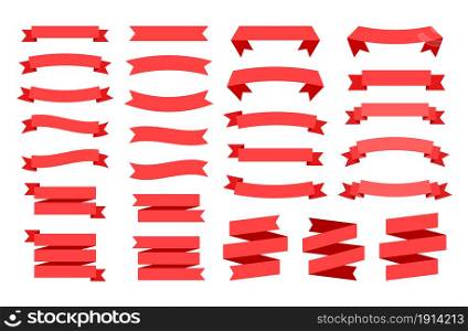Red ribbon banner with space for text. Illustration set of red tape.