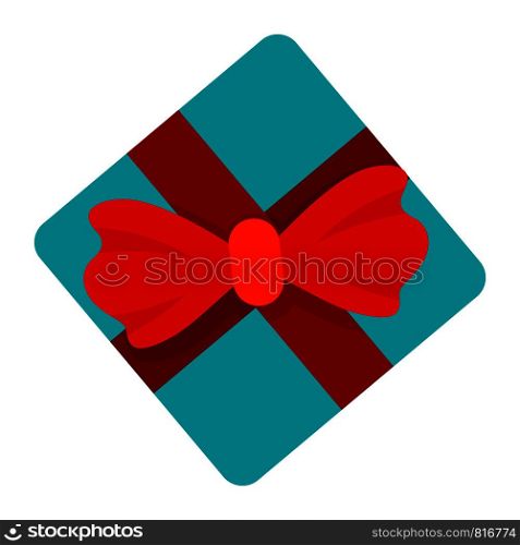 Red ribbon blue gift box icon. Flat illustration of red ribbon blue gift box vector icon for web design. Red ribbon blue gift box icon, flat style