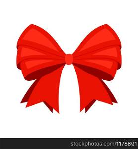 Red ribbon bowknot. Big cartoon scarlet bow vector isolated on white background for christmas gifts, vector illustration. Red ribbon bowknot