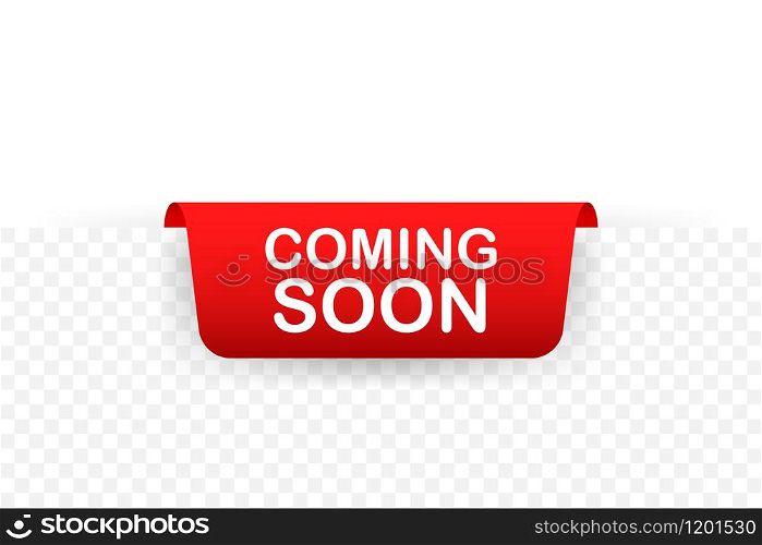 Red ribbon coming soon. Promotion banner coming soon. Vector stock illustration.. Red ribbon coming soon. Promotion banner coming soon. Vector stock illustration