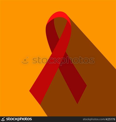 Red ribbon flat icon on orange background. Red ribbon flat icon