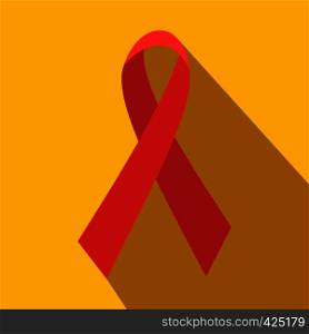 Red ribbon flat icon on orange background. Red ribbon flat icon