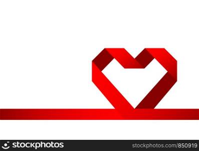 Red Ribbon Heart on White Background, Vector Stock Illustration