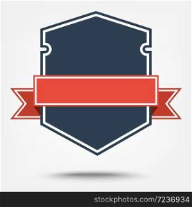 red ribbon on shield isolated on white background,flat vector style,Vector illustration