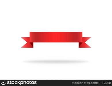 Red ribbon. Premium stripe for decoration. Vector isolated icon. Label or bookmark template. Symbol of flag or design. Curve silk label. Vector EPS 10.