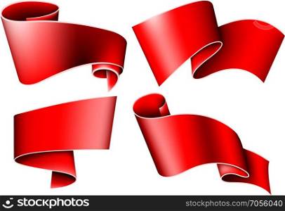 Red ribbon set. Collection of 3 red ribbon. Vector illustration