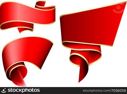 Red ribbon set. Collection of 3 red ribbon. Vector illustration