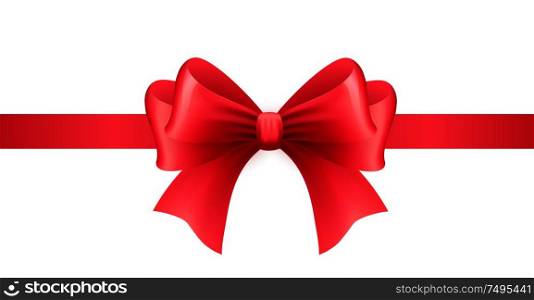 Red ribbon with bow on a white background. Vector illustration.. Red ribbon with bow on a white background. Vector