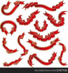 Red ribbons set. Collection of vector temlates.