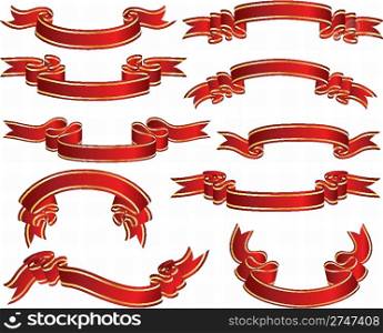Red ribbons set. Collection of vector temlates.