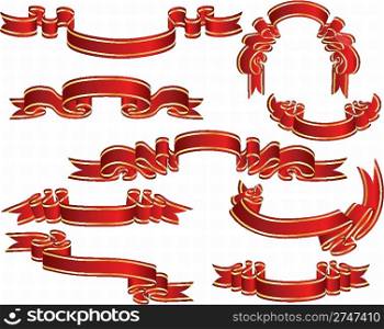 Red ribbons set. Collection of vector temlates.