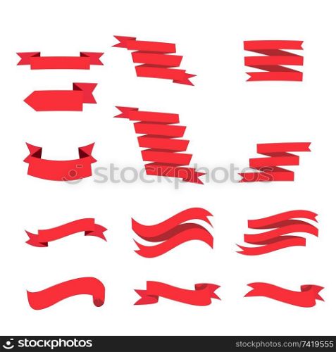 Red ribbons set. design elements isolated on white background. - Vector