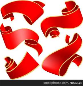 Red ribbons set. Swirl red ribbon on white background. Vector illustration