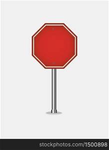 Red road sign is isolated on white background. Blank traffic label is empty. Warning or stop banner is shown for transport. Safety, shape danger, boards street guide vector icon.. Red road sign is isolated on white background. Blank traffic label is empty. Warning or stop banner