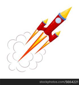 Red Rocket in motion isolated on white background. Vector illustration.