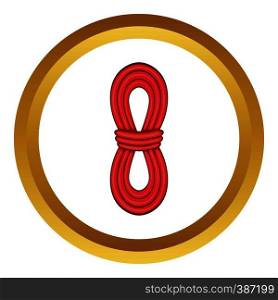Red rope vector icon in golden circle, cartoon style isolated on white background. Red rope vector icon