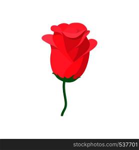 Red rose icon in cartoon style on a white background. Red rose icon, cartoon style