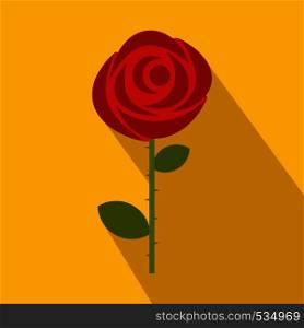 Red rose icon in flat style on a yellow background. Red rose icon in flat style