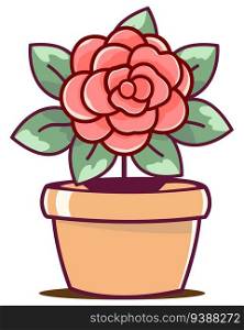 red rose in flower pots, flora in vase isolated on white background, vector illustration 