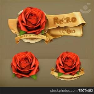 Red rose, retro vector icon