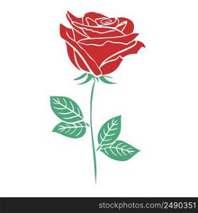 Red rose stencil drawing vector illustration. Beautiful single garden flower. Natural decoration. Blossoming flower petals simple icon. Red rose stencil drawing vector illustration