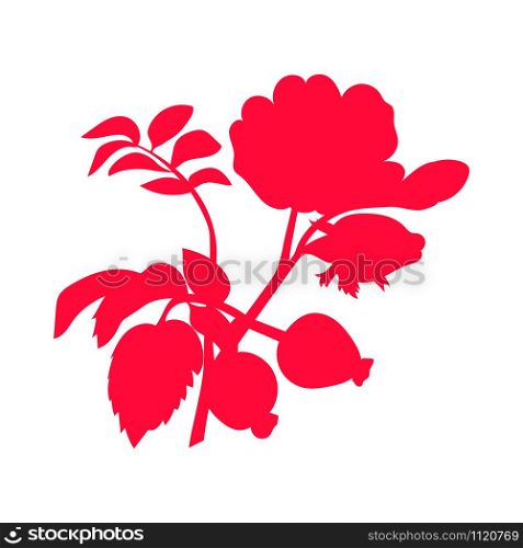 Red rosehip berry flat icon with inscription plant icon isolated on white background flat vector illustration. Red rosehip berry flat icon with inscription colorful vector illustration of eco food isolated on white.