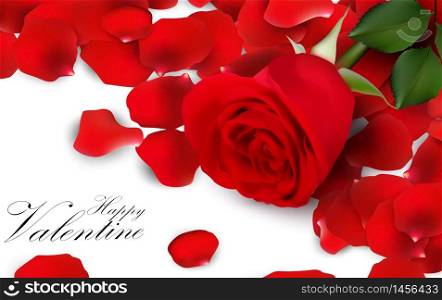 Red roses and rose petals on white background.vector