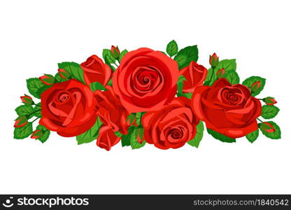 Red roses border flower blossom composition for card or invitation vector illustration