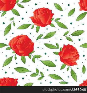 Red roses seamless pattern on white background. Vector illustration.