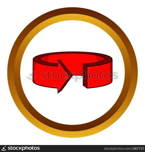 Red round arrow vector icon in golden circle, cartoon style isolated on white background. Red round arrow vector icon