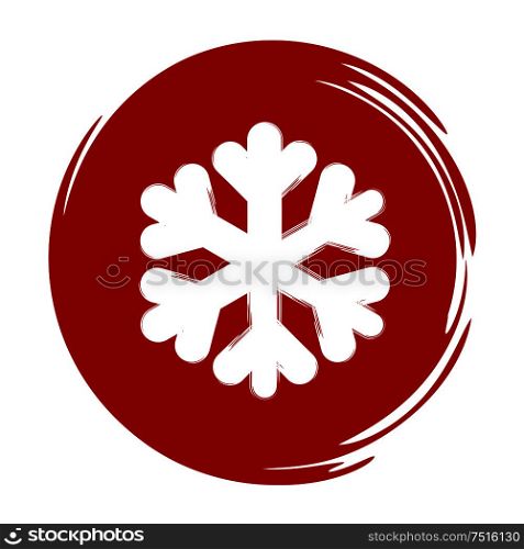 Red round banner with a white snowflake. Vector image. Eps 10