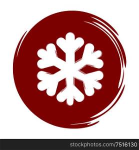 Red round banner with a white snowflake. Vector image. Eps 10