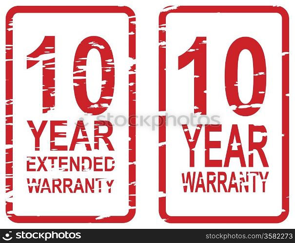 Red rubber stamp vector for 10 year warranty and extended warranty business concept