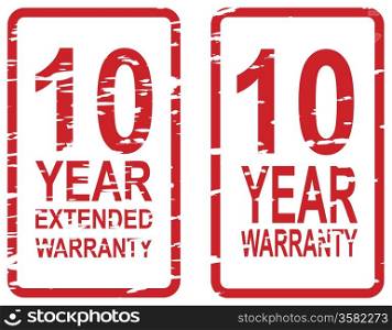 Red rubber stamp vector for 10 year warranty and extended warranty business concept