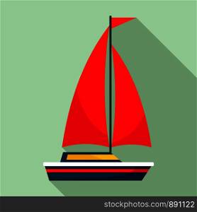 Red sail boat icon. Flat illustration of red sail boat vector icon for web design. Red sail boat icon, flat style