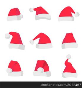 Red santa claus hats isolated on colorful vector image