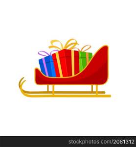 Red Santa Claus sleigh with gifts icon