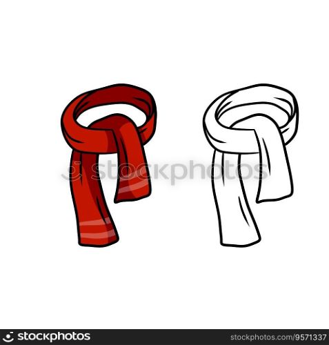 Red scarf. Winter and autumn stylish clothes. Set of cartoon object. Red scarf. Winter and autumn stylish clothes.