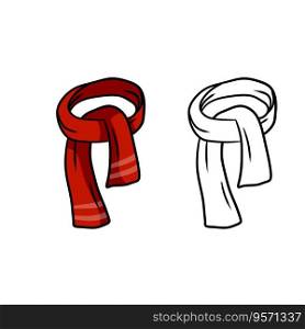Red scarf. Winter and autumn stylish clothes. Set of cartoon object. Red scarf. Winter and autumn stylish clothes.