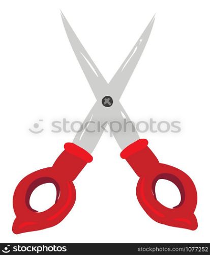 Red scissors, illustration, vector on white background.
