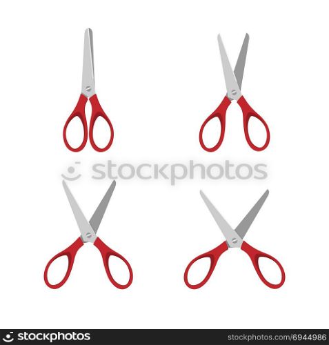 Red scissors set on a white background. Vector illustration