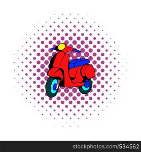 Red scooter icon in comics style on a white background. Red scooter icon, comics style