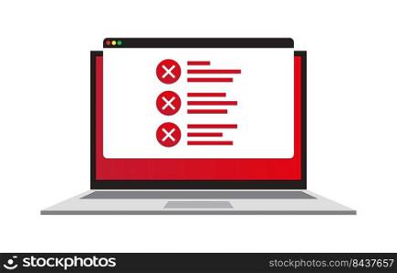 Red screen laptop error. Several error messages. Vector illustration. stock image. EPS 10.. Red screen laptop error. Several error messages. Vector illustration. stock image. 