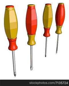 Red screwdrivers, illustration, vector on white background.
