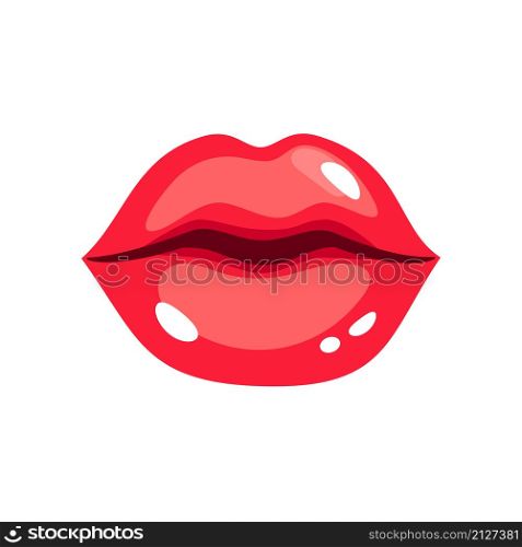 Red sexy beautiful lips. Cartoon female glossy smile, vector illustration of glamorous sensual kiss with red lipstick isolated on white background. Red sexy beautiful lips