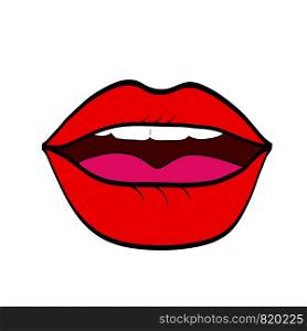 Red sexy woman lips, cartoon style, on white, stock vector illustration
