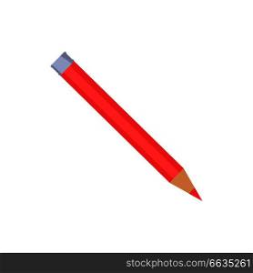 Red sharp pencil with silver end vector illustration isolated on white background. Colorful crayon in flat style design, drawing object. Red Pencil with Silver End Vector Illustration