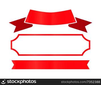 Red shiny ribbons and thin frame for certificate decor set. Special documents adornments of bright color isolated cartoon flat vector illustrations.. Red Ribbons and Frame for Certificate Decor Set